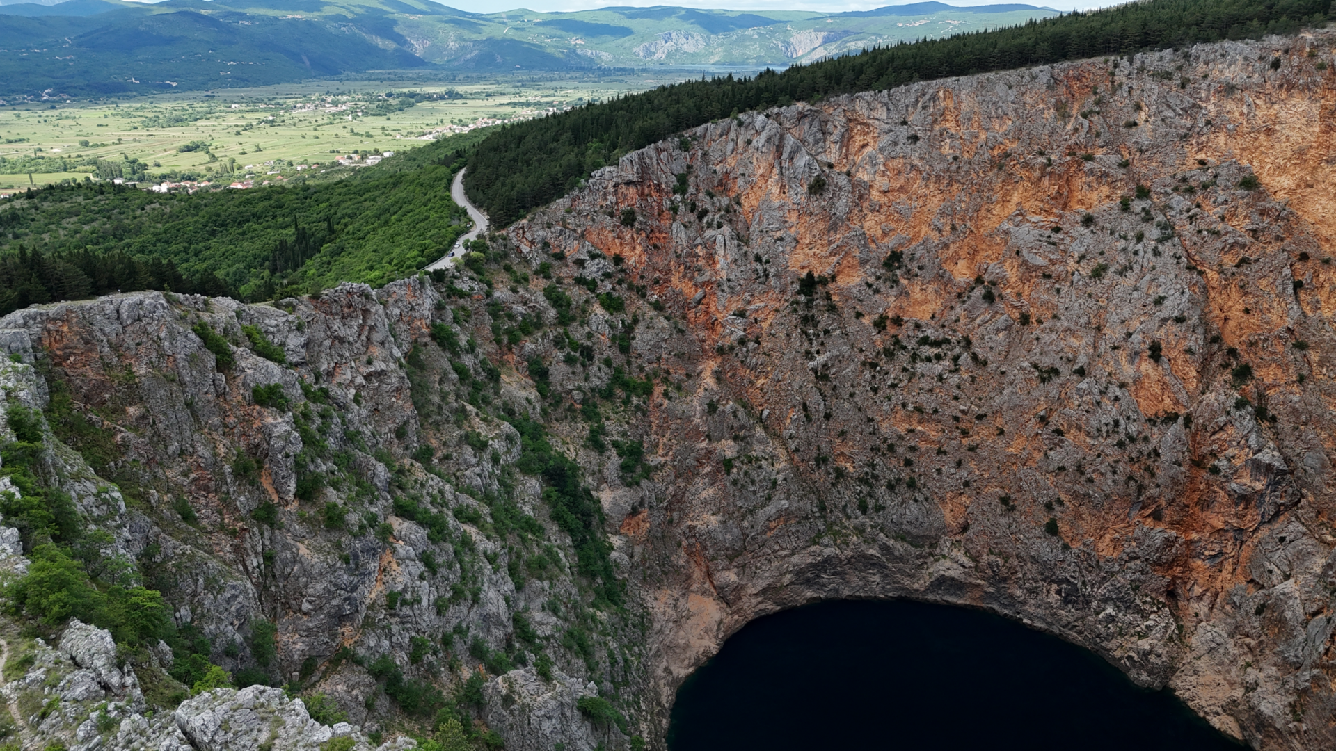 Red Lake Imotski natural karst phenomenon Croatia panoramic view